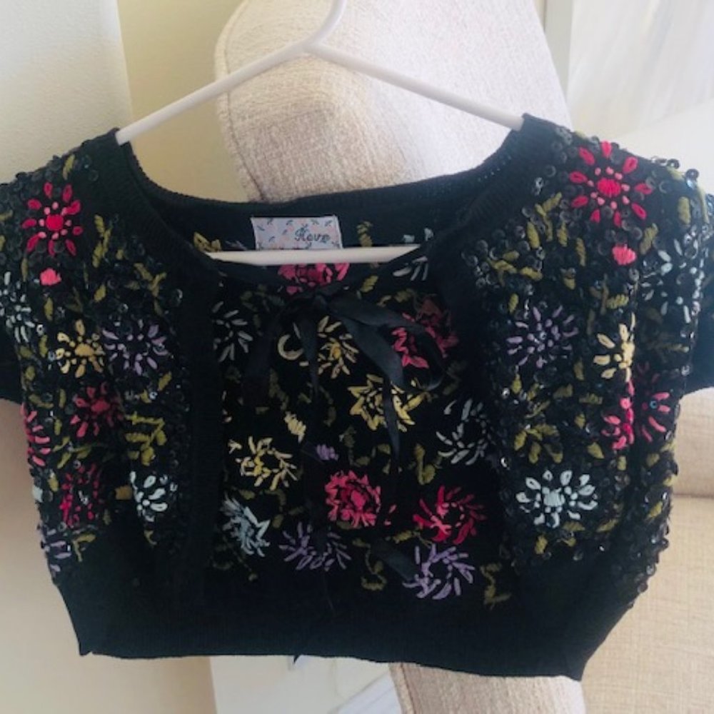 HAVE MULTICOLOR BEADED SHORT SLEEVE HALF WRAP TOP
